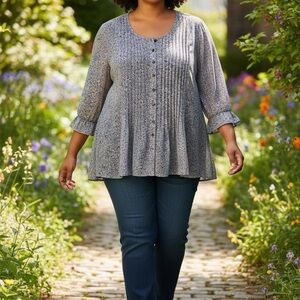 Coldwater Creek Blue Patterned Blouse